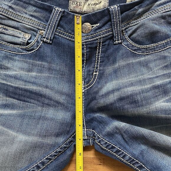 BKE 28 Harper Jeans Dark Wash Blue Denim Cropped Straight Western Cowgirl Rock - Picture 14 of 16